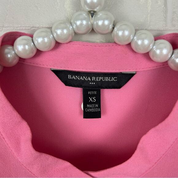 Banana Republic Pink Scallop Drapey Classic Button Down Blouse Shirt Size XSP - Picture 5 of 8